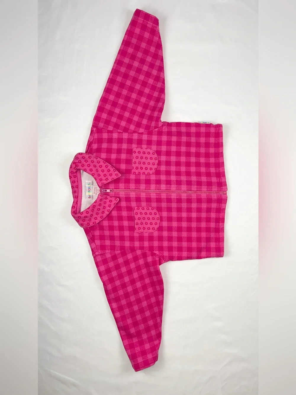 Gymboree (MED) 1990s Pink Plaid Gingham Zip-Up Rainbow Tag Vintage Jacket